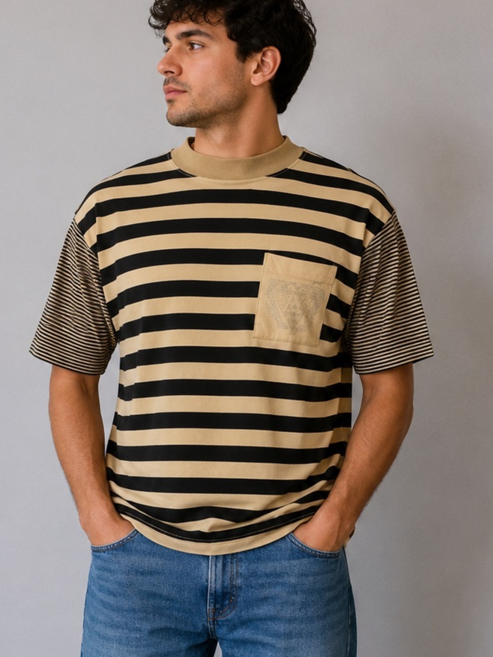 Vintage 90s Stripped Jed Wear T Shirt Size L 100% Cotton!